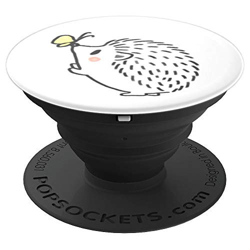 Cute Hedgehog & Yellow Butterfly Graphic Phone Accessory - PopSockets Grip and Stand for Phones and Tablets