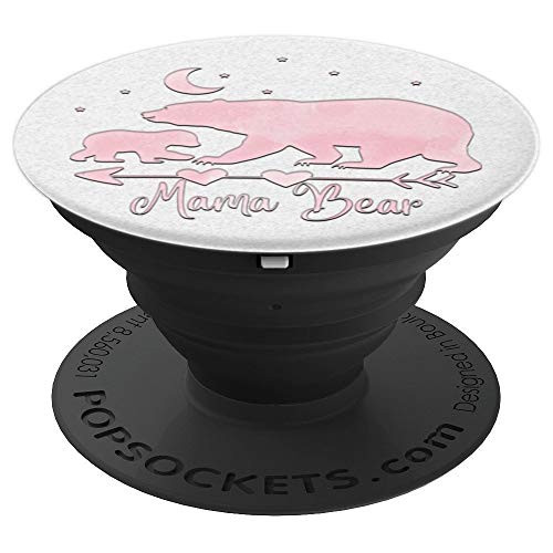 Pink watercolor Mama Bear and One Cub On White - PopSockets Grip and Stand for Phones and Tablets