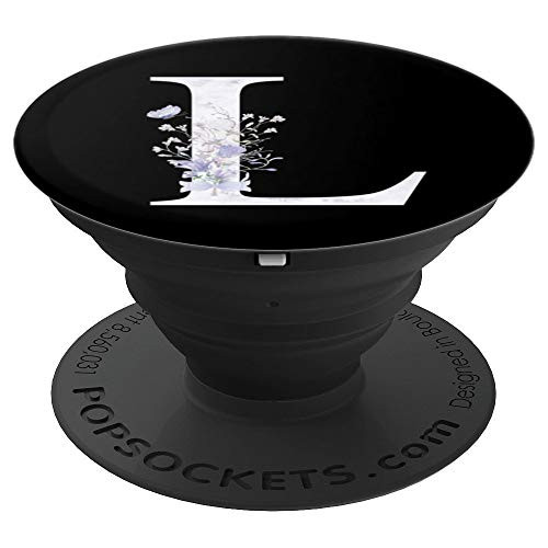 Letter L Initial Grey Purple Floral Flower On Black Monogram - PopSockets Grip and Stand for Phones and Tablets Letter L Initial Grey Purple Floral Flower On Black Monogram - PopSockets Grip and Stand for Phones and Tablets
