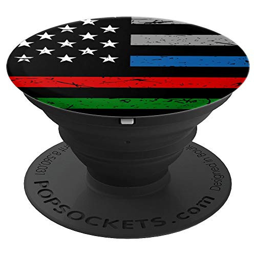 Thin Blue Red Green Line Police Firefighter Army USA Flag - PopSockets Grip and Stand for Phones and Tablets