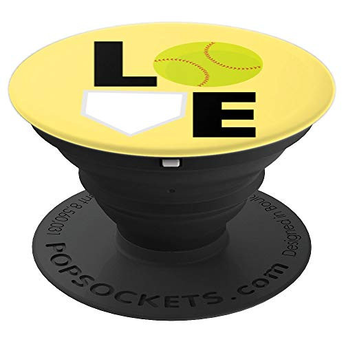 Softball Love Stitch Ball Home Plate Yellow Background - PopSockets Grip and Stand for Phones and Tablets