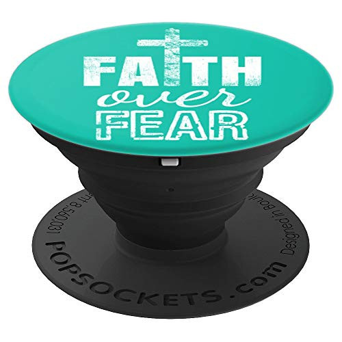 Faith Over Fear Cross Crucifix Teal Green Gift - PopSockets Grip and Stand for Phones and Tablets