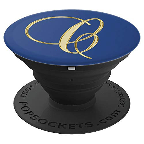 Phone Grip Letter C Tan Yellow. Initial C Tan Yellow On Blue - PopSockets Grip and Stand for Phones and Tablets