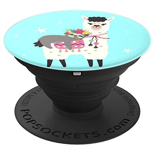 Cute Llama Alpaca Sloth Lover Gift for Girls on Turquiose - PopSockets Grip and Stand for Phones and Tablets
