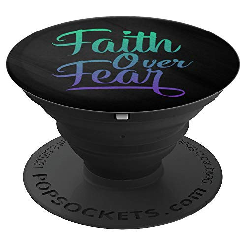Purple and Green Faith Over Fear On Black - PopSockets Grip and Stand for Phones and Tablets