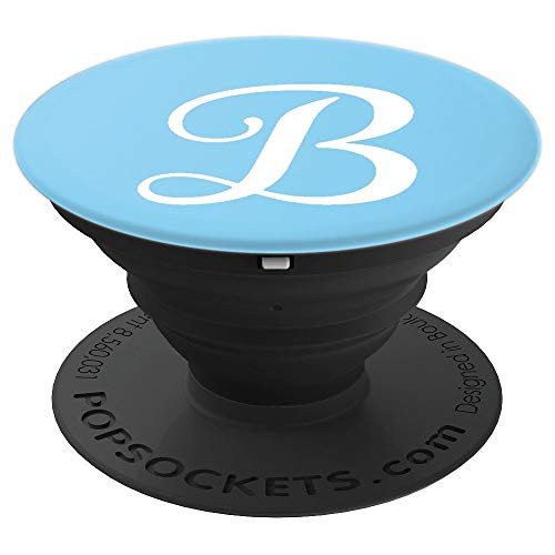 B Initial Monogram White on Baby Blue Capital Letter - PopSockets Grip and Stand for Phones and Tablets