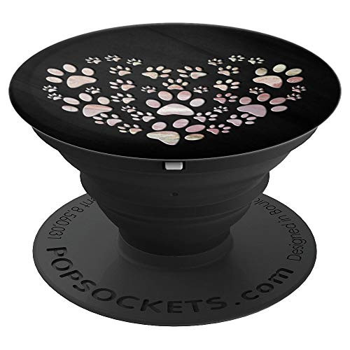 Pink Gray Marbled Look Dog Paw Print Heart on Black - PopSockets Grip and Stand for Phones and Tablets Pink Gray Marbled Look Dog Paw Print Heart on Black - PopSockets Grip and Stand for Phones and Tablets