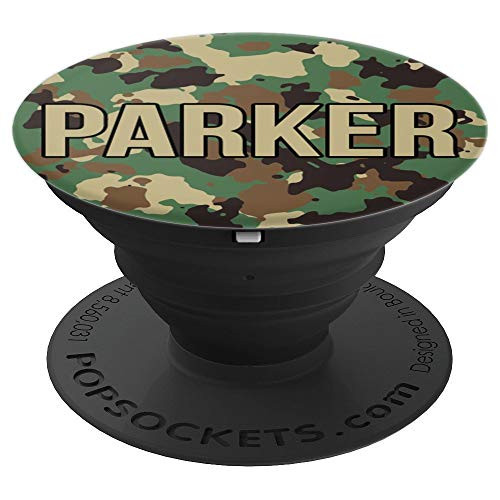 First Name Parker on Green Tan & Brown Camo Pattern PACH879 - PopSockets Grip and Stand for Phones and Tablets