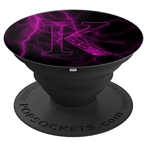 Purple Lightning Letter K Monogram On Black - PopSockets Grip and Stand for Phones and Tablets