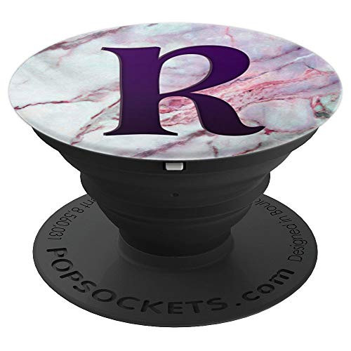 Purple Letter R Monogram On Pink Blue Gray Marbled Look - PopSockets Grip and Stand for Phones and Tablets