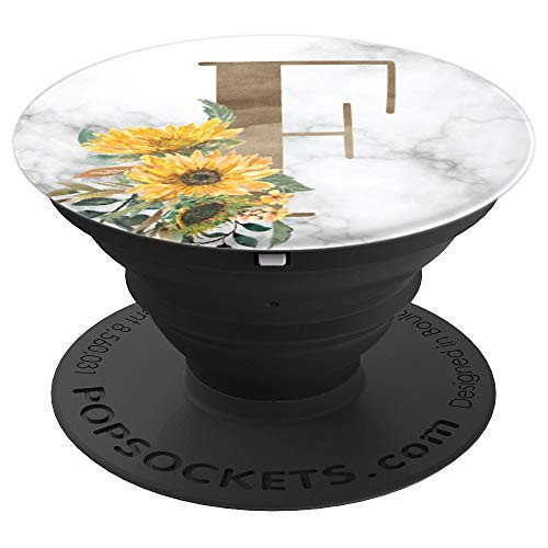 Sunflower Brown Flowers Marble Monogram Initial Letter F - PopSockets Grip and Stand for Phones and Tablets
