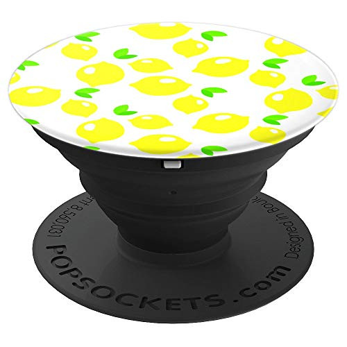 Yellow Lemon Pattern White Background Design - PopSockets Grip and Stand for Phones and Tablets