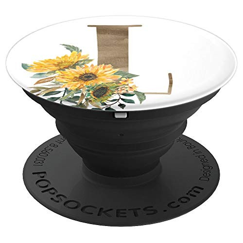Sunflower Brown Flowers Monogram Name Initial Letter L - PopSockets Grip and Stand for Phones and Tablets
