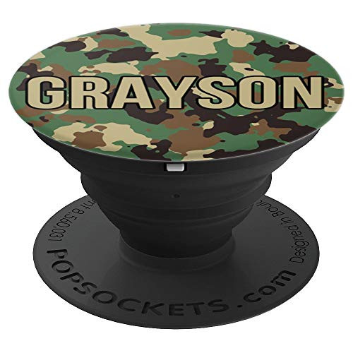 First Name Grayson on Green Tan & Brown Camo Pattern PACH797 - PopSockets Grip and Stand for Phones and Tablets
