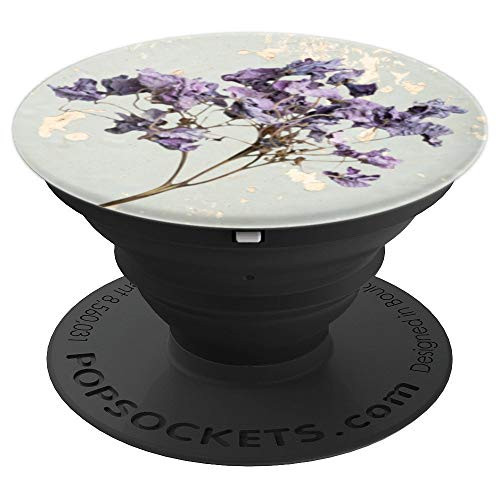 Pressed Flower Floral Purple Stem Paper Botanical - PopSockets Grip and Stand for Phones and Tablets