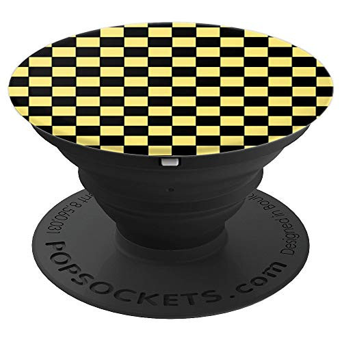 Pastel Yellow And Black Checkered Small Checkerboard Pattern - PopSockets Grip and Stand for Phones and Tablets