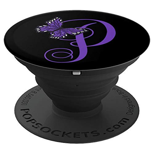 Purple Letter P Alphabet Initial with Butterfly Monogram - PopSockets Grip and Stand for Phones and Tablets