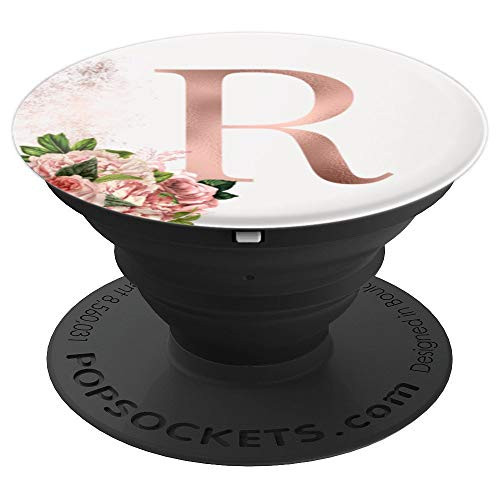 Rose Blush Floral Monogram Initial Letter R Pink Flowers - PopSockets Grip and Stand for Phones and Tablets
