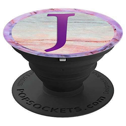 Purple Letter J Monogram On Pink Blue Green Marbled Look - PopSockets Grip and Stand for Phones and Tablets