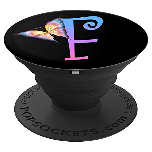 Butterfly, Letter F Initial Monogram, Purple Blue Pink Ombre - PopSockets Grip and Stand for Phones and Tablets