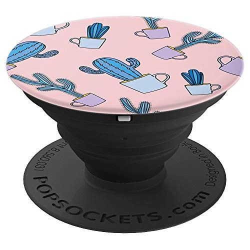 Cactus Cacti Flower Pot Old Rose Purple Blue Pattern Girls - PopSockets Grip and Stand for Phones and Tablets