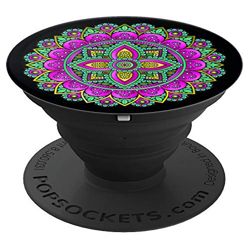 Pink and Green Floral Motif Spiritual Mandala Pattern - PopSockets Grip and Stand for Phones and Tablets