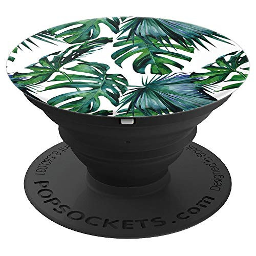 Tropical Palm Banana Leaves Green White by Nature Magick - PopSockets Grip and Stand for Phones and Tablets