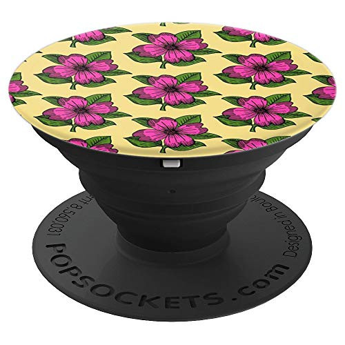 Pink Flowers on yellow background for girly phone cases - PopSockets Grip and Stand for Phones and Tablets