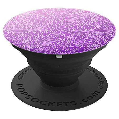 White Pineapple Pattern Purple Gradient Background - PopSockets Grip and Stand for Phones and Tablets