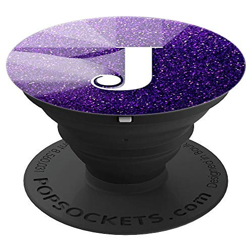 Monogram J Pop Socket Purple Shimmer White Initial J Letter - PopSockets Grip and Stand for Phones and Tablets