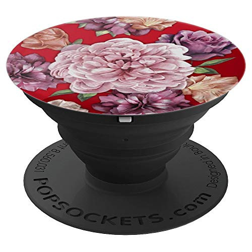 Grip Floral Print - Pink Rose Purple Flower On Red - PopSockets Grip and Stand for Phones and Tablets Grip Floral Print - Pink Rose Purple Flower On Red - PopSockets Grip and Stand for Phones and Tablets