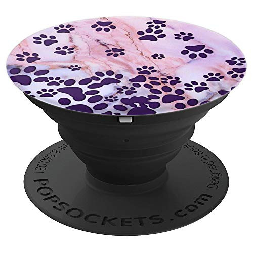 Purple Flying Dog Paw Print Tracks on Pink Blue Marbled Look - PopSockets Grip and Stand for Phones and Tablets Purple Flying Dog Paw Print Tracks on Pink Blue Marbled Look - PopSockets Grip and Stand for Phones and Tablets