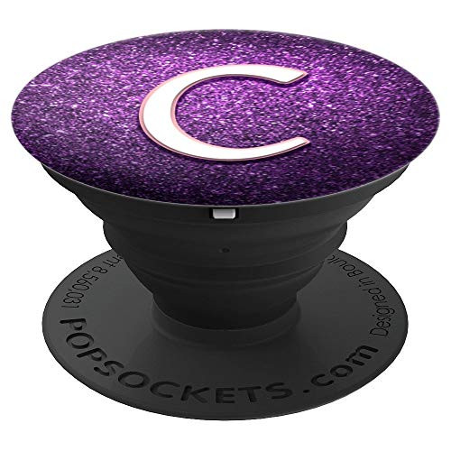 Letter C First & Last Initial Purple Monogram - PopSockets Grip and Stand for Phones and Tablets