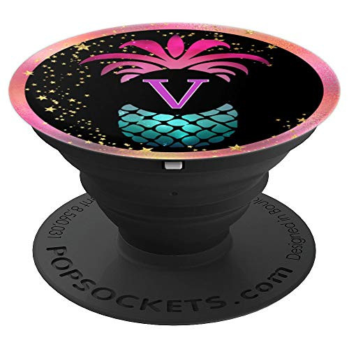 Purple Letter V Pineapple Rainbow Color Monogram Initial - PopSockets Grip and Stand for Phones and Tablets