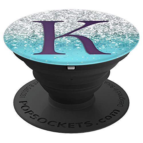 Dark Purple Letter K Monogram On White Silver Blue - PopSockets Grip and Stand for Phones and Tablets