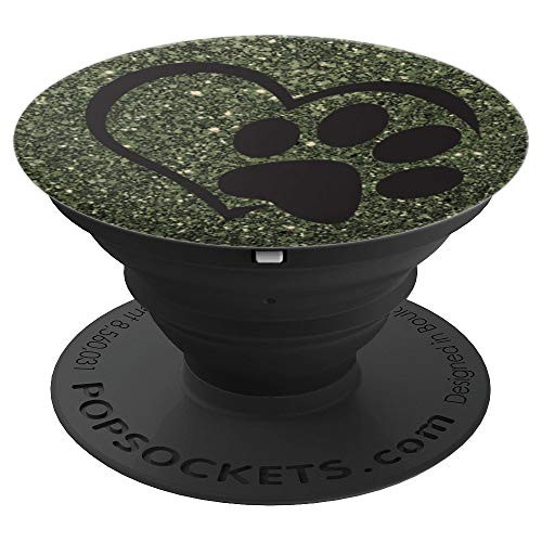 Olive Green, Paw Print Heart Pattern, Cat Paw, Dog Paw - PopSockets Grip and Stand for Phones and Tablets Olive Green, Paw Print Heart Pattern, Cat Paw, Dog Paw - PopSockets Grip and Stand for Phones and Tablets