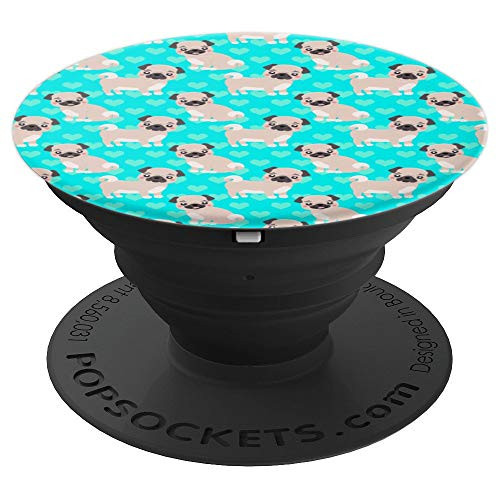 Pug Pop Socket - Cute Pug Pattern Light Blue Green - PopSockets Grip and Stand for Phones and Tablets