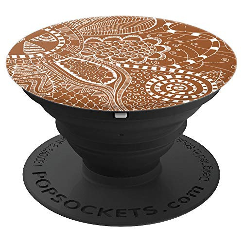 Brown Floral Doodle Design PopSocket - PopSockets Grip and Stand for Phones and Tablets