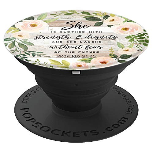 Strength & Dignity Proverbs 31:25 Peach Flower Country Chic - PopSockets Grip and Stand for Phones and Tablets