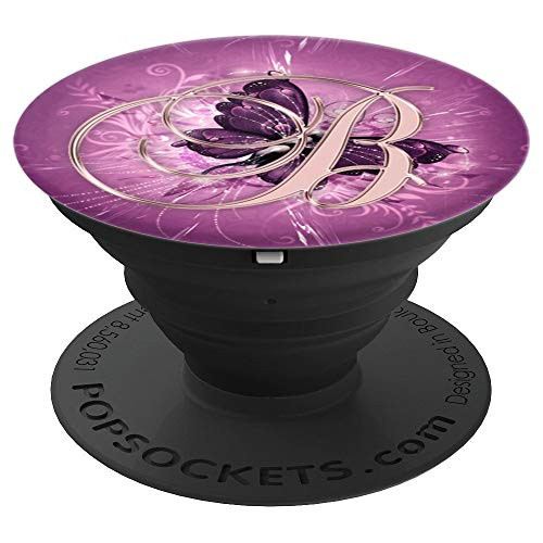 Letter B Golden Rose On Purple Butterfly Design - PopSockets Grip and Stand for Phones and Tablets Letter B Golden Rose On Purple Butterfly Design - PopSockets Grip and Stand for Phones and Tablets