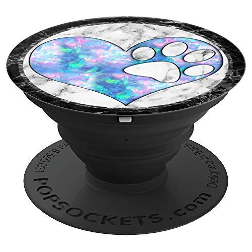 Blue Pink Green Dog Paw Print Heart on Marbled Black Gray - PopSockets Grip and Stand for Phones and Tablets Blue Pink Green Dog Paw Print Heart on Marbled Black Gray - PopSockets Grip and Stand for Phones and Tablets