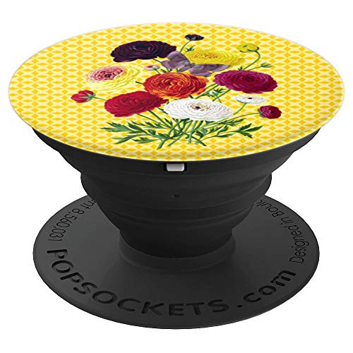 Yellow Trellis Background Vintage Flower Bouquet Butterfly - PopSockets Grip and Stand for Phones and Tablets
