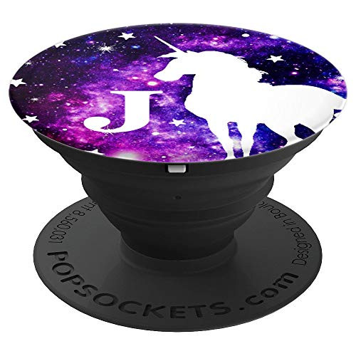 Letter J Initial Unicorn Monogram J - Purple Space Stars - PopSockets Grip and Stand for Phones and Tablets