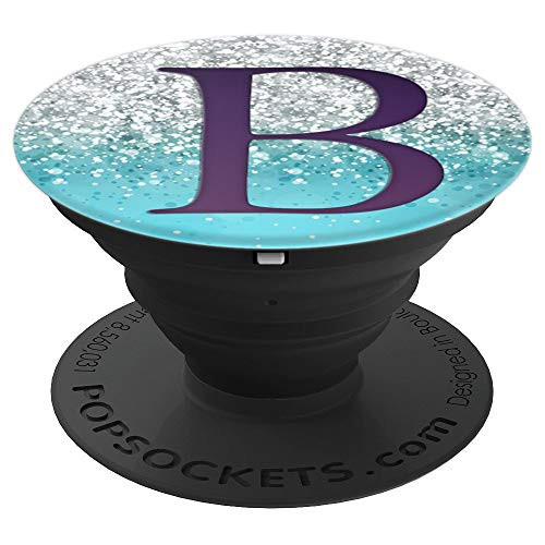 Dark Purple Letter B Monogram On White Silver Blue - PopSockets Grip and Stand for Phones and Tablets