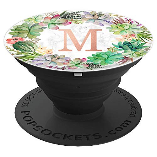Cactus Succulent, Rose Pink Letter M Initial Monogram - PopSockets Grip and Stand for Phones and Tablets