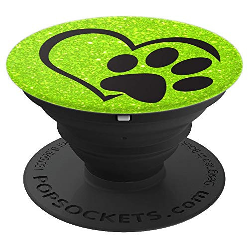 Lime Green, Paw Print Heart Pattern, Cat Paw, Dog Paw - PopSockets Grip and Stand for Phones and Tablets Lime Green, Paw Print Heart Pattern, Cat Paw, Dog Paw - PopSockets Grip and Stand for Phones and Tablets