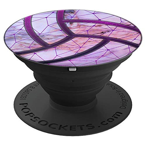 Purple Volleyball On Pink Blue Gray Marbled Look - PopSockets Grip and Stand for Phones and Tablets