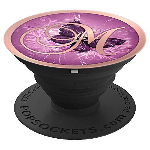 Letter M Golden Rose Purple Butterfly Pink Design - PopSockets Grip and Stand for Phones and Tablets Letter M Golden Rose Purple Butterfly Pink Design - PopSockets Grip and Stand for Phones and Tablets