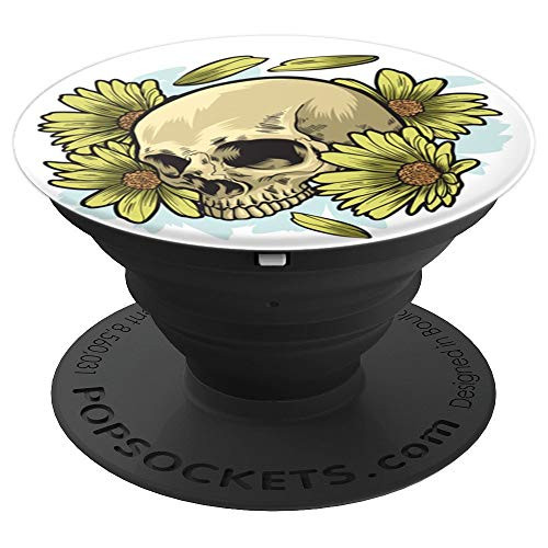 Yellow Daisy Flower Skull - PopSockets Grip and Stand for Phones and Tablets