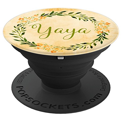 Blessed Yaya Floral Wreath on Yellow Best Grandma Ever Gift - PopSockets Grip and Stand for Phones and Tablets